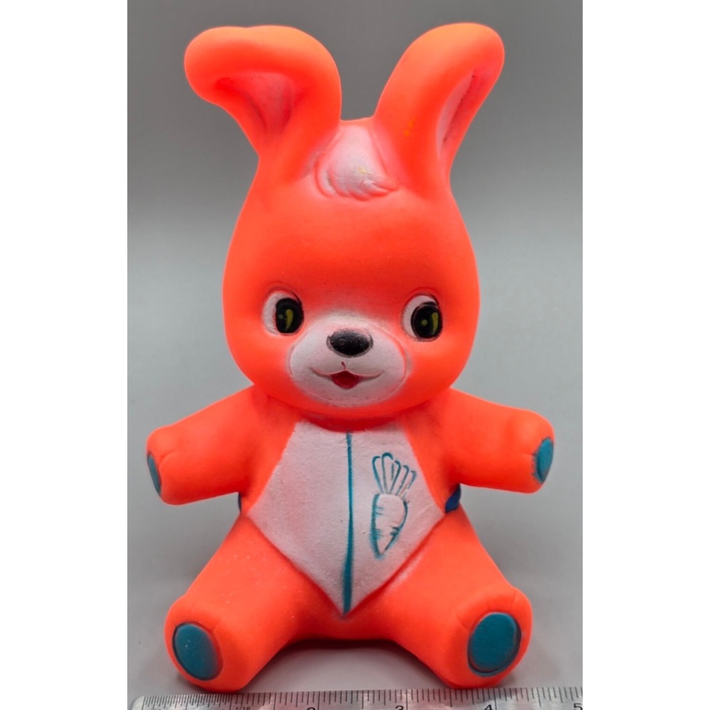 Vintage Soft Rubber Toy Bunny Squeak Toy Orange Japan 1960s